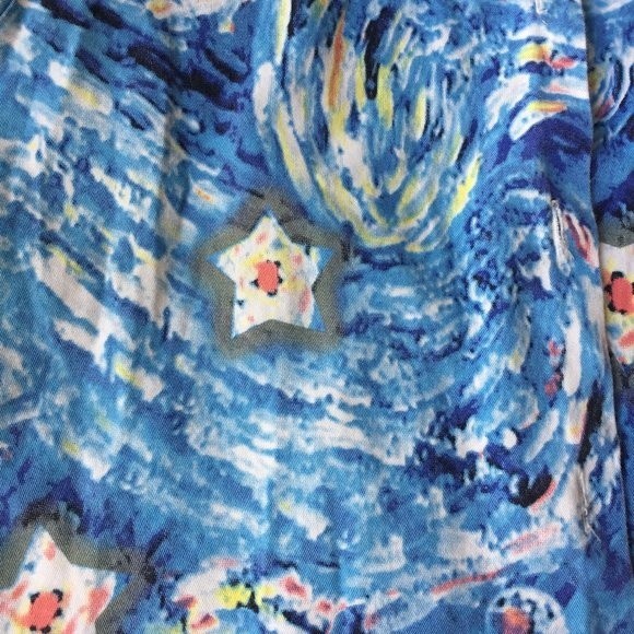 Artscapea Galaxy Print Denim Jacket Vintage 100% Cotton Blue Yellow Orange M - Picture 7 of 12